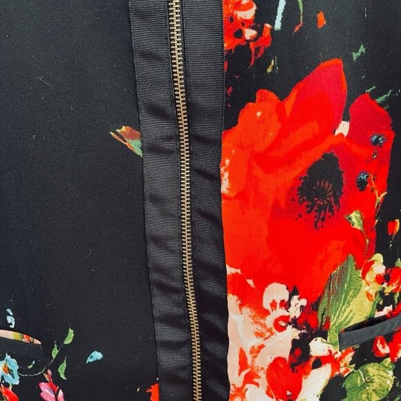 Igigi Floral Zip Jacket Womens Size 12 Black Red Poppy Print Lightweight Blazer - Picture 8 of 11